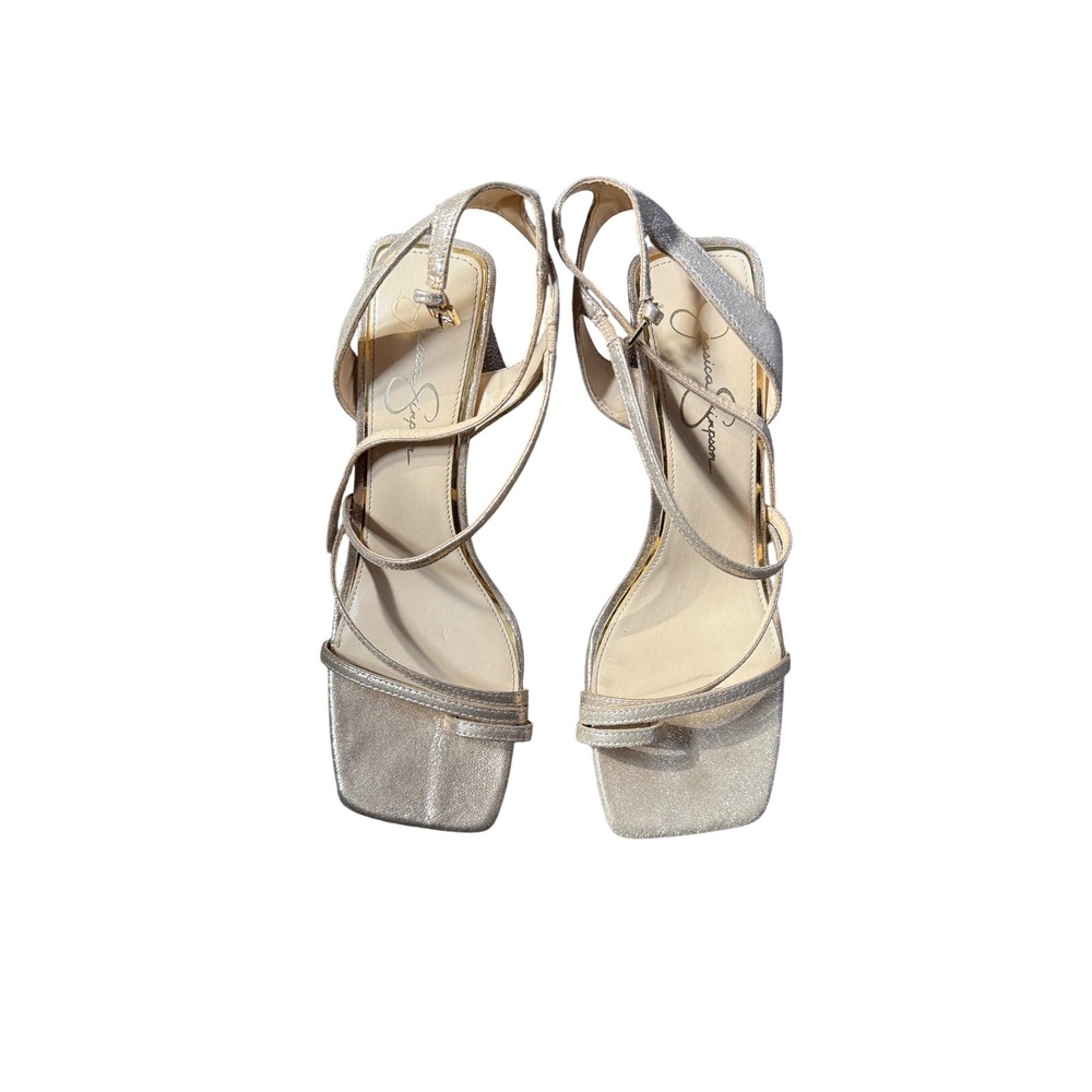 Jessica‎ Simpson Womens 11M Champagne Gold Rhinestone Block Heel Strappy Sandals